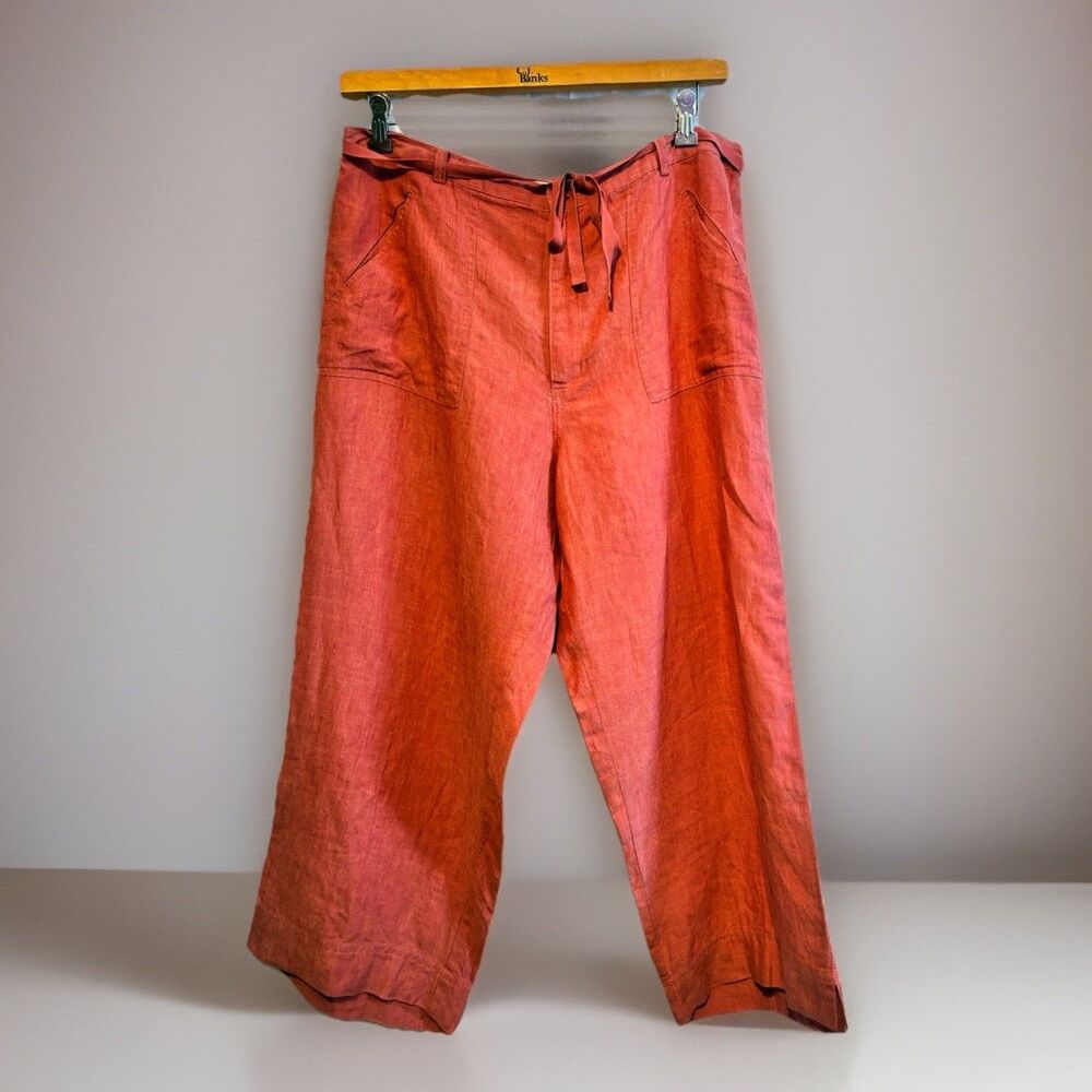 Linden Hill Women’s 100% Linen Wide Leg Pants Size 18 Red Drawstring - Picture 2 of 11